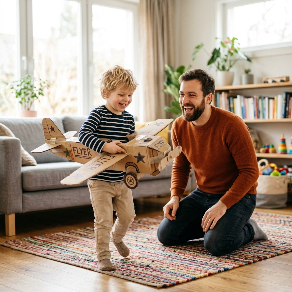 Father and son playing